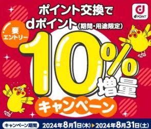 dポイントへの交換で10％増量キャンペーン、8月から