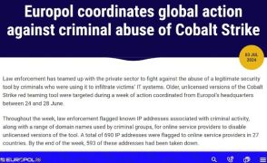 ユーロポール、ランサムウェア攻撃に悪用された593件のCobalt Strikeアドレスを削除