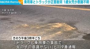 乗用車とトラックが正面衝突 1歳女児が意識不明 千葉・松戸市