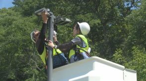 夜も安心して公園散策を 電気工事業者が鯖江市西山公園の街灯を清掃