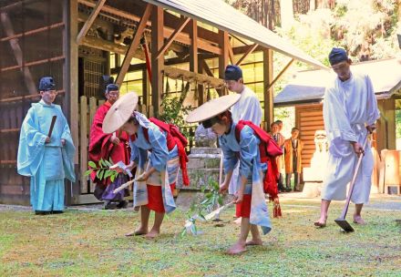 中世からの伝統「犬甘野の御田」豊作と息災祈る　児童ら昔ながらの農作業再現