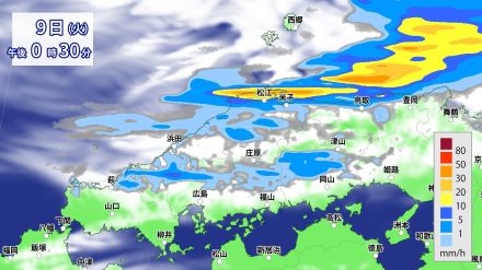 山陰沿岸には発達した雷雲　きょう火曜は大気の状態が非常に不安定　山陰や中国山地沿い中心に突風や落雷・急な強雨に注意　中国地方に「突風と落雷に関する情報」発表　気象庁【30分ごと降水シミュレーション】