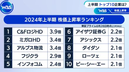 2024年上半期 株価上昇率トップ10は?【WBSクロス】