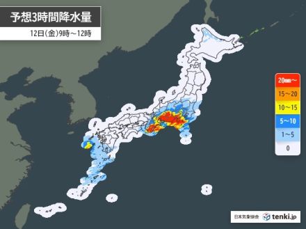 今日12日　西日本・東日本に活発な雨雲　局地的には滝のような雨　土砂災害など警戒