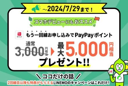 LINEMOの申し込み特典が増額、29日まで