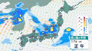 九州～関東甲信では17日にかけて局地的に雷伴う非常に激しい雨のおそれ　17日朝までに長崎県180ミリ、静岡県150ミリの予想降水量【今後の雨と風のシミュレーション】