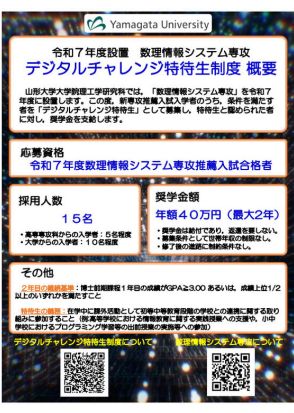 【大学受験2025】山形大大学院、新設専攻で「デジタルチャレンジ特待生」募集