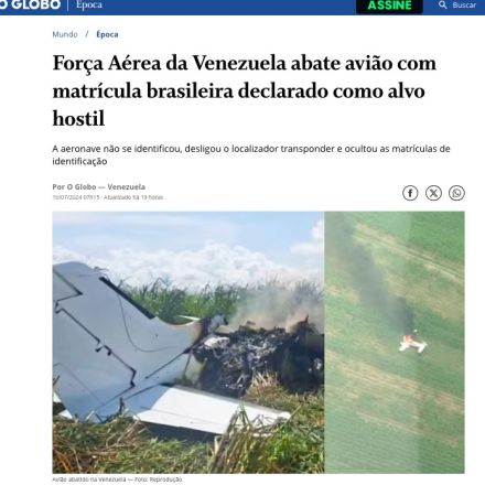 《ベネズエラ》ボリバル国軍がブラジル国籍機撃墜＝大統領選直前の緊張下で