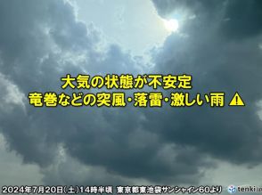 近畿～東北で「竜巻注意情報」発表中　竜巻などの突風・落雷・局地的な激しい雨に注意