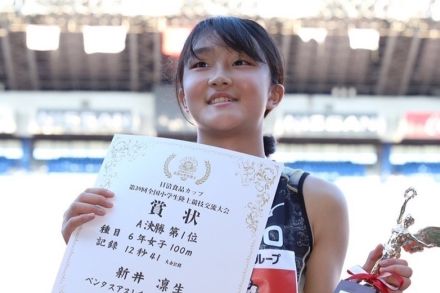 【陸上】新井凛生（足立十四中1）が中1歴代3位の12秒04 昨年の小学生大会覇者が好タイム