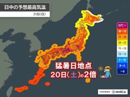 明日21日は更に酷暑　猛暑日地点は200地点以上と今日の2倍　危険な暑さ長期戦