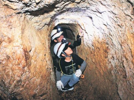 親子ら坑道探検「暗くて寒い」　富山・魚津埋没林博物館、虎谷金山跡でツアー