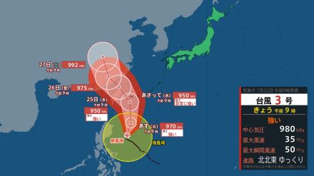 【台風情報】台風3号は「強い」勢力に発達…今後、非常に強い勢力で沖縄方面へ　先島諸島を直撃か