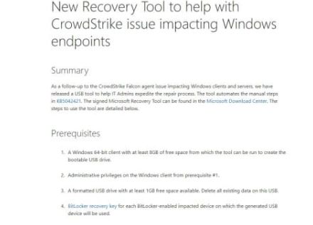 Microsoft、「CrowdStrike問題」に対処するUSBリカバリツールを提供