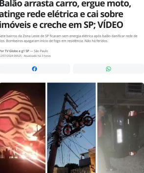《ブラジル》見上げれば電信柱の上にバイク＝無人気球の通過落下で災難