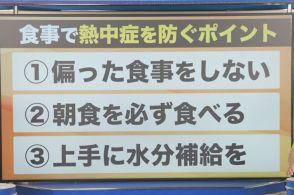 栄養士が伝授する「食事で熱中症を防ぐ3つのポイント」がわかりやすい。 “理想の朝食“の献立から、水分補給に効果的な飲み物まで