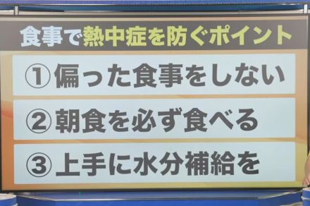 栄養士が伝授する「食事で熱中症を防ぐ3つのポイント」がわかりやすい。 “理想の朝食“の献立から、水分補給に効果的な飲み物まで