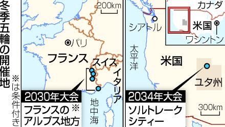 【図解】30年仏、34年米で五輪＝冬季初の2大会同時決定―IOC