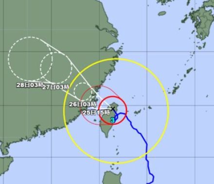 大型で強い台風3号：八重山地方、非常に激しい雨が続く　沖縄気象台が土砂災害など警戒呼びかけ【25日午前3時現在】