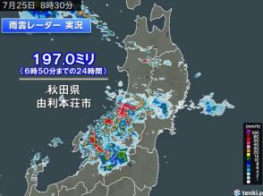 秋田県で記録的な大雨　東北の日本海側は明日にかけて大雨災害に厳重警戒