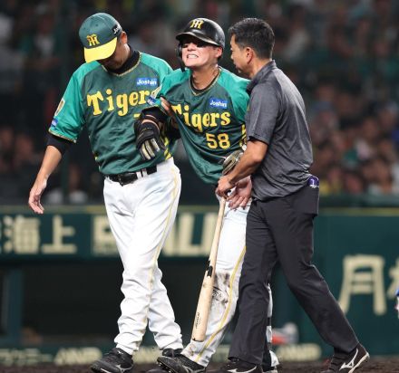 阪神・前川右京にアクシデント　フルスイングしてそのまま大の字でグラウンドに倒れこむ