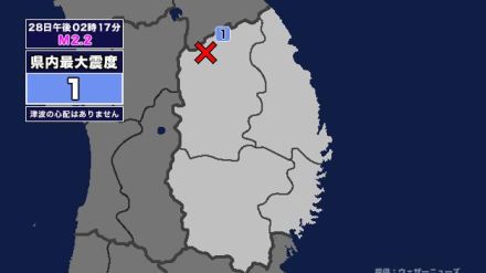 【地震】岩手県内で震度1 岩手県内陸北部を震源とする最大震度1の地震が発生 津波の心配なし