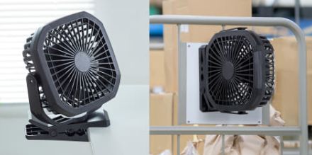 クリップと三脚穴付き、4通りの設置が可能なバッテリー付きUSB扇風機「FAN-USB1BK」、サンワサプライが発売