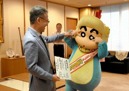 しんちゃんが福井県庁を訪問…知事に映画アピール　恐竜博物館協力の最新作「オラたちの恐竜日記」