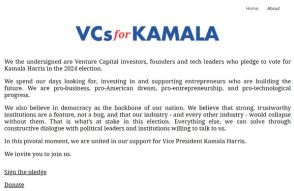 シリコンバレーの200人以上のVCがカマラ・ハリス副大統領支持を表明
