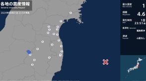 宮城県、福島県で最大震度1の地震　宮城県・白石市、名取市、角田市、岩沼市、蔵王町、宮城川崎町、山元町