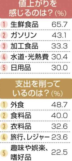 九州物価高アンケート　賃金との好循環 程遠く　年金生活者はさらに深刻　特に値上がりを感じるモノは？＜九州４紙合同企画「物価高ｖｓ九州」＞