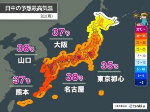 止まらぬ猛暑　今日も午前から体温超え　40℃に迫る所も　午後は天気急変に注意