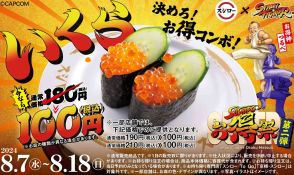 スシロー“全店100円”いくら発売、「ボイル本ずわい蟹1貫」「特ネタ大とろ」値引きも/ストリートファイターコラボ「SUPERお得祭」第2弾“決めろ!お得コンボ!”