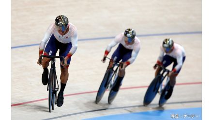 パリ五輪　自転車・トラック　男子チームスプリント予選　日本新で4位　1回戦進出