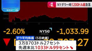 NYダウ 一時1200ドル超下落　世界的な株価急落の流れ止まらず