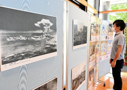 写真や折り鶴展示　広島、長崎のパネル16点　鳥取市役所