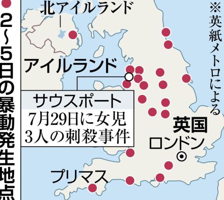 英極右デモ沈静化せず　「反差別」対抗デモも　発足１カ月のスターマー政権に厳しい試練