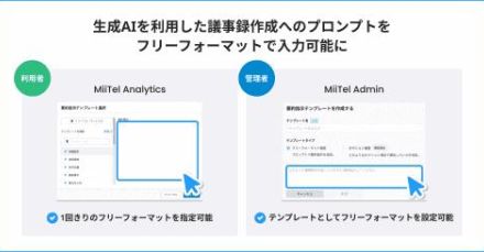 RevComm、Web会議解析AI「MiiTel Meetings」に議事録を自由な指示文で生成できる「フリーフォーマット議事録」機能を追加