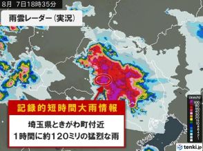 埼玉県ときがわ町付近で1時間に約120ミリ「記録的短時間大雨情報」発表