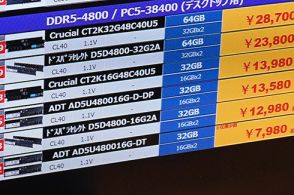 DDR5メモリ16GB×2枚組が1年ぶりに8,000円割れ、高速品の限定特価が多数 [8月前半のメモリ価格]