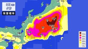 関東甲信は局地的に非常に激しい雨や雷雨で “天気急変”のおそれ　発雷確率が非常に高く　9日（金）は中国地方など西日本も大気の状態が不安定に【この先30分ごと降水シミュレーション＆発雷確率】　