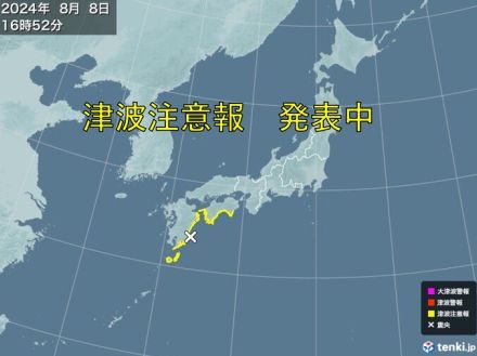 宮崎県など九州南部で地震　宮崎県・高知県などに津波注意報　海岸から離れて