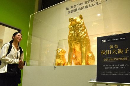 金箔850枚！　豪華な秋田犬親子像、大館市が購入　「誘客」期待