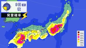 東・西日本を中心に大気非常に不安定　9日夜遅くまで落雷・突風・局地的な非常に激しい雨などに注意