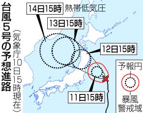 【図解】台風5号、12日に東北上陸へ＝大雨暴風に厳重警戒―気象庁・国交省