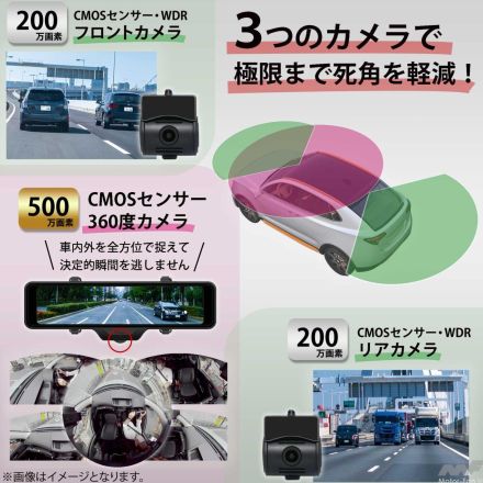 【2024年上半期特選グッズ(1)】 車両周囲すべてをカバー、デジタルルームミラー機能もアリのお買い得3カメラ ドラレコ!