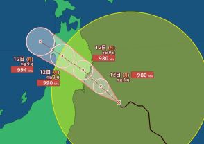 【台風最新情報　午後9時50分更新】台風第5号　12日朝から昼前にかけて東北直撃の見込み…石巻市の東南東約200キロ　ゆっくりと西へ進行中