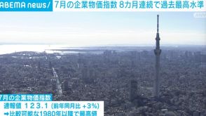 7月の企業物価指数 前年同月比3％上昇 8カ月連続で過去最高水準