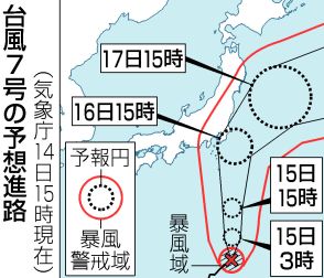 【図解】台風7号、16日に関東接近へ＝猛烈な風や大雨に厳重警戒―気象庁