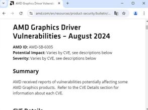 「AMD Radeon」シリーズのグラフィックスドライバーに複数の脆弱性